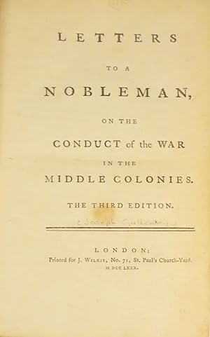 Seller image for LETTERS TO A NOBLEMAN, On the Conduct of the War in the Middle Colonies for sale by Buddenbrooks, Inc.
