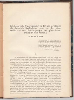 Imagen del vendedor de Psychologische Untersuchung zu der von Aristoteles als platonisch berlieferten Lehre von den Idealzahlen aus dem Gesichtspunkte der platonischen Dialektik und sthetik. a la venta por Antiquariat Burgverlag