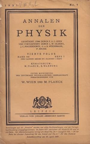 Bild des Verkufers fr (WIEDEMANN`S) ANNALEN DER PHYSIK. Hrsg. v. W. WIEN u. M. PLANCK. Begrndet und fortgefhrt durch F.A.C. Gren, L.W. Gilbert, J.C. Poggendorf, E. Wiedemann u. P. Drude. Kuratorium: F. Kohlrausch, M. Planck, G. Quincke, W. C. Rntgen, E. Warburg. zum Verkauf von Antiquariat Burgverlag