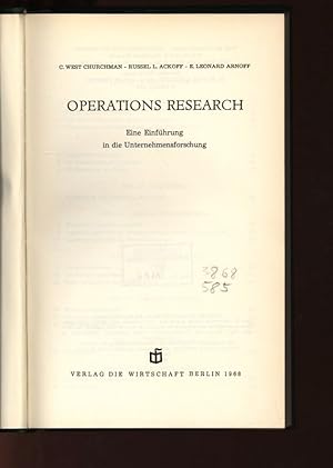 Bild des Verkufers fr Operations Research. Eine Einfhrung in die Unternehmensforschung. zum Verkauf von Antiquariat Bookfarm