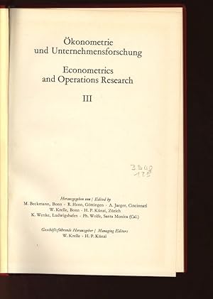 Seller image for konometrie und Unternehmensforschung. Econometrics and Operations Research. III. for sale by Antiquariat Bookfarm