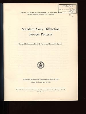 Bild des Verkufers fr Standard X-ray Diffraction Powder Patterns. U.S. National Bureau of Standards Circular 539, Volume III, Issued June 10, 1954. zum Verkauf von Antiquariat Bookfarm