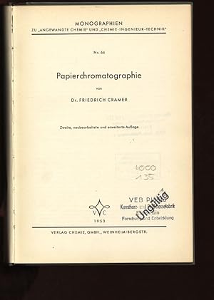 Bild des Verkufers fr Papierchromatographie. Monographien zu "Angewandte Chemie" und "Chemie-Ingenieur-Techniker"', Nr. 64. zum Verkauf von Antiquariat Bookfarm