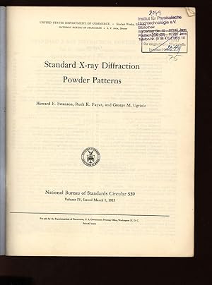 Bild des Verkufers fr Standard X-ray Diffraction Powder Patterns. United States Department of Commerce, National Bureau of Standards Circular 539, Volume IV, Issued March1, 1955. zum Verkauf von Antiquariat Bookfarm