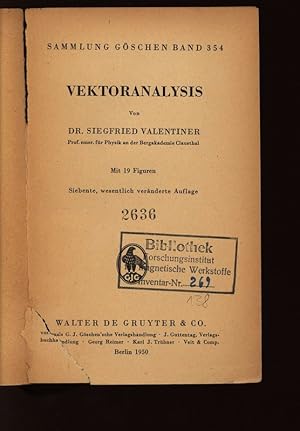 Bild des Verkufers fr Vektoranalysis. Sammlung Gschen Band 354. zum Verkauf von Antiquariat Bookfarm