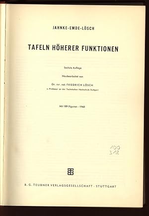 Bild des Verkufers fr Jahnke-Emde-Lsch Tafeln Hherer Funktionen. zum Verkauf von Antiquariat Bookfarm