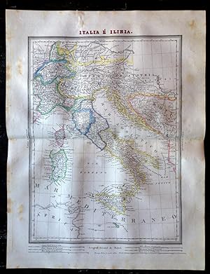Mapa ITALIA E ILIRIA Grabado Por Domingo Estrue En 1831