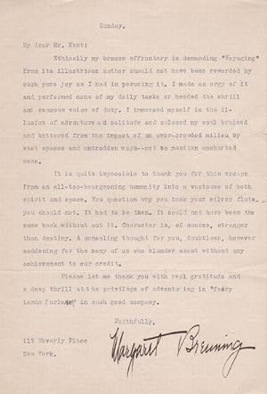 TYPED LETTER SIGNED by New York Evening Post critic Margaret Breuning, addressed to ROCKWELL KENT...