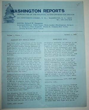Bild des Verkufers fr Washington Reports. Newsletter of the Political Action Information Service. Volume 1, Number 1. October, 1963 zum Verkauf von Mare Booksellers ABAA, IOBA