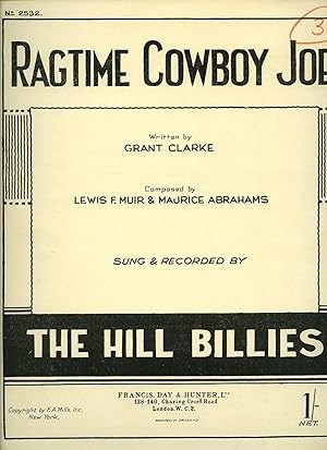 Seller image for Ragtime Cowboy Joe; Sung and Recorded by The Hill Billies [Piano Sheet Music] for sale by Little Stour Books PBFA Member