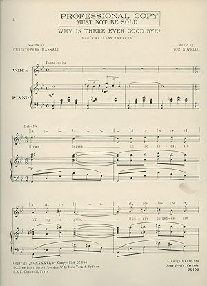 Seller image for Why Is There Ever Good Bye?; From Careless Rapture [Piano Sheet Music] Professional Copy Must Not Be Sold for sale by Little Stour Books PBFA Member
