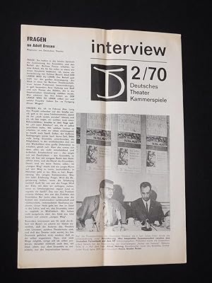 Imagen del vendedor de DT-Interview, Mitteilungsblatt des Deutschen Theaters Berlin, Heft 2/ 1970 a la venta por Fast alles Theater! Antiquariat fr die darstellenden Knste