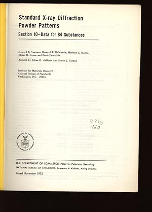 Imagen del vendedor de Standard X-ray Diffraction Powder Patterns, Section 10-Data for 84 Substances. U.S. Department of Commerce, Bureau of Standards, Issued November 1972. a la venta por Antiquariat Bookfarm