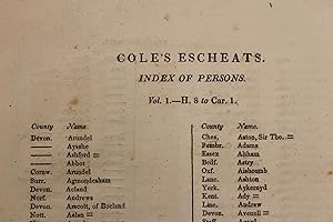 Cole's Escheats. Index of persons Vol 1 - H 8 to Car 1.