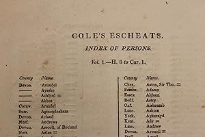 Immagine del venditore per Cole's Escheats. Index of persons Vol 1 - H 8 to Car 1. venduto da Stephen Rench