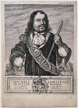 Antique print, etching and engraving | Portrait of Michiel de Ruyter (1607-1676), published ca. 1...