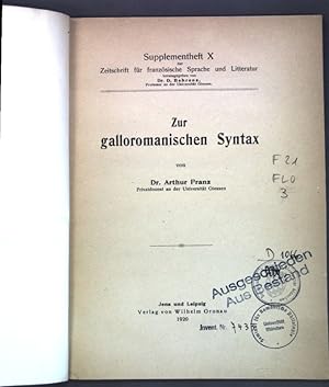 Bild des Verkufers fr Zur galloromanischen Syntax; Supplementheft X der Zeitschrift fr franzsische Sprache und Literatur; zum Verkauf von books4less (Versandantiquariat Petra Gros GmbH & Co. KG)