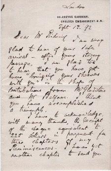 Autograph Letter to William Henry Rideing