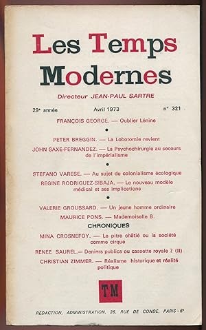 Imagen del vendedor de Les temps modernes 29me anne, avril 1973, n321 a la venta por LibrairieLaLettre2