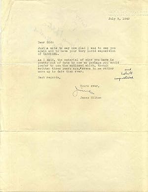 TYPED LETTER signed by James Hilton.