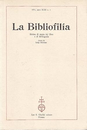 Bild des Verkufers fr La Bibliofilia. 1991 - N.1 zum Verkauf von Studio Bibliografico Marini