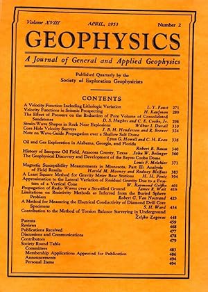 Imagen del vendedor de Geophysics Vol. XVIII April 1953 Number 2 a la venta por Clausen Books, RMABA