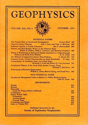 Imagen del vendedor de Geophysics Vol. XIX October 1954 Number 4 a la venta por Clausen Books, RMABA