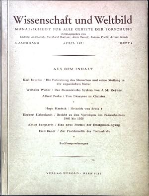 Imagen del vendedor de Die Entstehung des Menschen und seine Stellung in der organischen Natur; in: Wissenschaft und Weltbild: Monatsschrift fr alle Gebiete der Forschung, 4. Jahrgang, Heft 4 a la venta por books4less (Versandantiquariat Petra Gros GmbH & Co. KG)