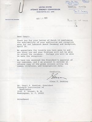 Typed Letter Signed, 1969; autograph