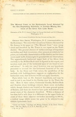 Image du vendeur pour Mineral Crest, or the Hydrostatic Level Attained by the Ore-Depositing Solutions, in Certain Mining Districts of the Great Salt Lake Basin mis en vente par Back of Beyond Books