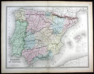 Bild des Verkufers fr "Espagne et Portugal" - Spain Espana Spanien Portugal map Karte zum Verkauf von Antiquariat Steffen Vlkel GmbH