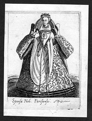 Bild des Verkufers fr Sponsa Nob, Parisiensis" - Paris noblewoman costume engraving Radierung zum Verkauf von Antiquariat Steffen Vlkel GmbH