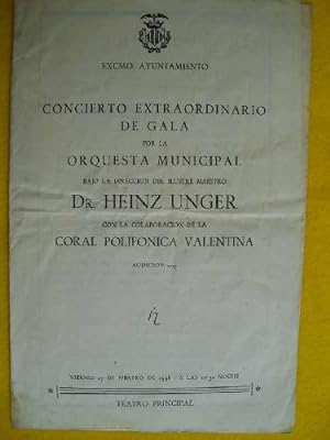 Seller image for Concierto Extraordinario de Gala por la ORQUESTA MUNICIPAL VALENCIA - 1948 for sale by Librera Maestro Gozalbo