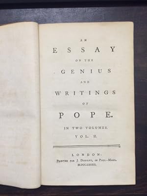 Bild des Verkufers fr An Essay on the Genius and Writings of Pope. Volume II. zum Verkauf von Antiquariat Cassel & Lampe Gbr - Metropolis Books Berlin