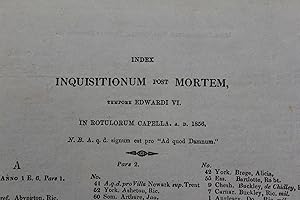 Seller image for Index to the Inquisitions Post Mortem for the reign of Edward VI. Cura Dni Thomae Phillipps Bart. for sale by Stephen Rench