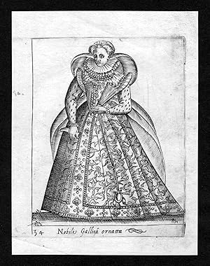 Bild des Verkufers fr Nobilis Gallica ornatta" - Gallia France Frankreich noblewoman costume engraving Radierung zum Verkauf von Antiquariat Steffen Vlkel GmbH