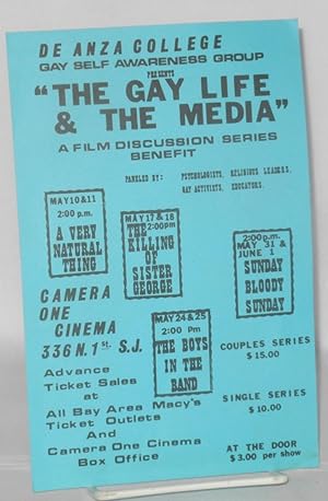 Image du vendeur pour The gay life & the Media: a film discussion series benefit [leaflet] mis en vente par Bolerium Books Inc.