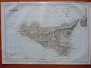Die Insel Sicilien. Lithogr. Karte mit Plattenton von A. Baur.