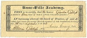 1836 Knox-Ville Academy [NY] Stock Certificate