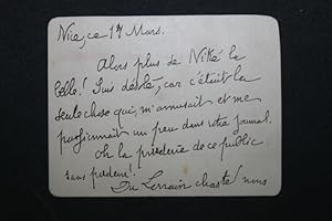 Carte autographe à ? Nitré la belle. Du Lorrain chaste !