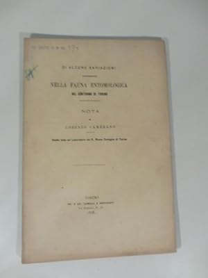 Di alcune variazioni avvenute nella fauna entomologica di Torino. Nota