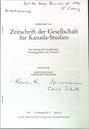 Bild des Verkufers fr Nachruf: In memoriam Carl Schott 1905-1990; Sonderdruck aus: Zeitschrift der Gesellschaft fr Kanada-Studien, 10. Jg. Nr. 2, Band 18; zum Verkauf von books4less (Versandantiquariat Petra Gros GmbH & Co. KG)