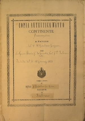 Copia Autentica d'Atto continente Transazione a favore del Sig.Gaetano Ragusa con la Signora Mari...