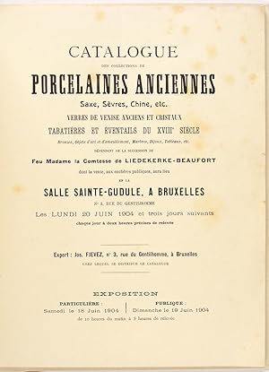 Catalogue des collections de porcelaines anciennes Saxe, sèvres, Chine, etc., verres de Venise an...