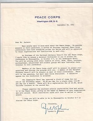 Two Typed Letters Signed on Peace Corps Letterheads, 1961