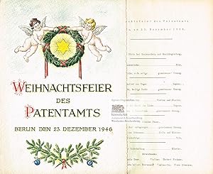 Weihnachtsfeier des Patentamtes. Berlin den 23. Dezember 1946. Handgemalter Schmuckkarton mit Kal...