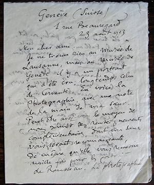 Autograph letter, perhaps to Lluís Gili, about Cervantes, 1913