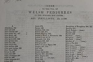 Index to the vol of Welsh pedigrees in the wooden box cover, MSS Phillipps, No 11189