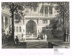 Court of a Turkish House at Salahyeh. Ansicht eines Innenhofes mit Springbrunnen in einem Haus in...