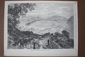 Ansicht von Forbach von Saarbrücken aus, Das französische Lager am 6. August, Holzstich um 1880 m...